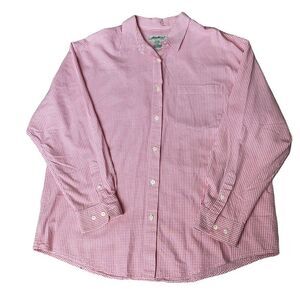 Eddie Bauer Checkered Pink/White Button Up Long Sleeve Women's Large